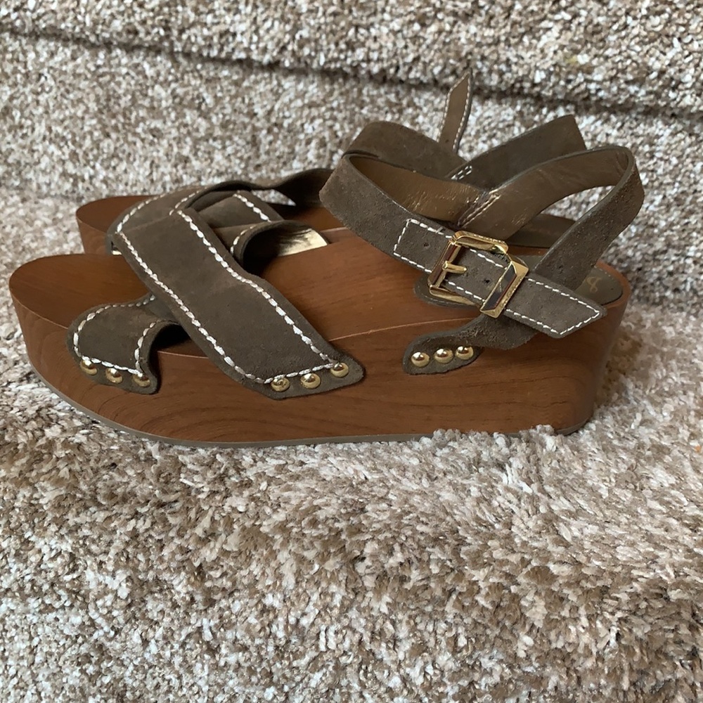 Sam Edelman brylee leather olive green platform wedge sandals size 9 comfortable